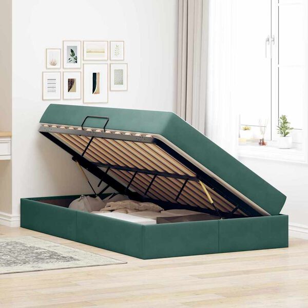 vidaXL Letto con contenitore e materasso Verde Scuro 120 x 200 cm