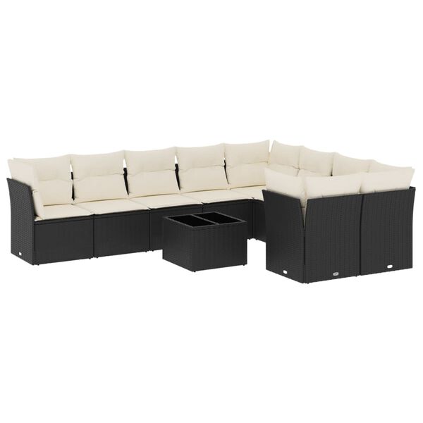 vidaXL Set Divani da Giardino 10pz con Cuscini in Polyrattan Nero