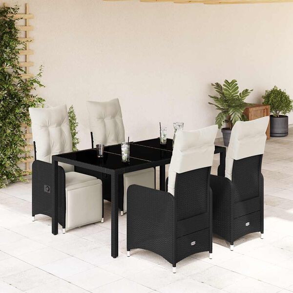 vidaXL Set Bistr&ograve; da Giardino 5 pz con Cuscini in Polyrattan Nero