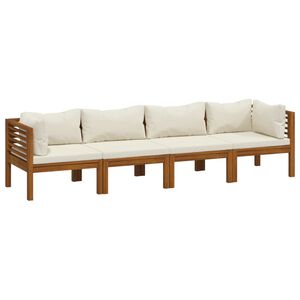 vidaXL Divano da Giardino a 4 Posti con Cuscino Crema Massello Acacia
