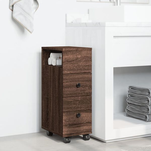 vidaXL Mobile da Bagno Stretto con Ruote Rovere Marrone in Truciolato