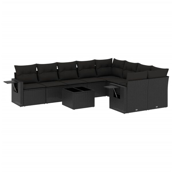 vidaXL Set Divani da Giardino 10pz con Cuscini in Polyrattan Nero