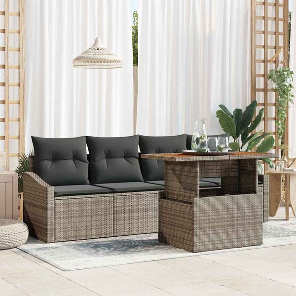 vidaXL Set Divano da Giardino con cuscino 5 pcs Grigio Poly Rattan