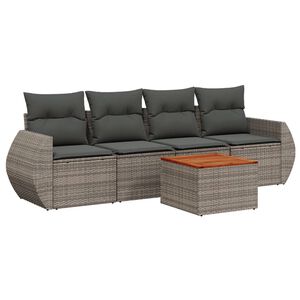 vidaXL Set Divano da Giardino 5 pz con Cuscini Grigio in Polyrattan