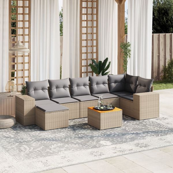 vidaXL Set Divano da Giardino 8 pz con Cuscini Beige in Polyrattan