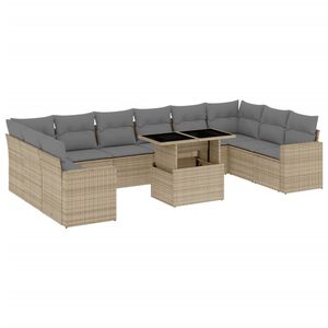 vidaXL Set Divani da Giardino 11 pz con Cuscini Beige in Polyrattan
