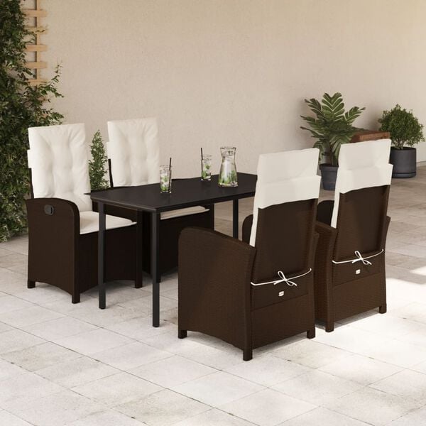 vidaXL Set da Pranzo da Giardino 5pz con Cuscini in Polyrattan Marrone