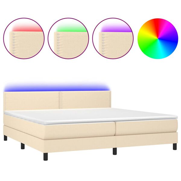 vidaXL Letto a Molle Materasso e LED bianco 200x200cm in Tessuto