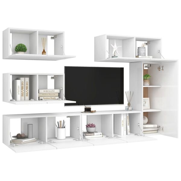 vidaXL Set di Mobili Porta TV 6 pz Bianco in Legno Multistrato