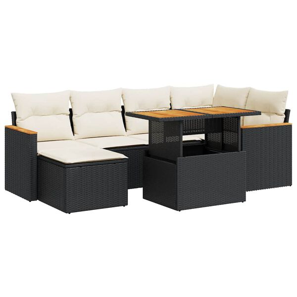 vidaXL Set Divani da Giardino con Cuscini 7pz Nero Polyrattan Acacia
