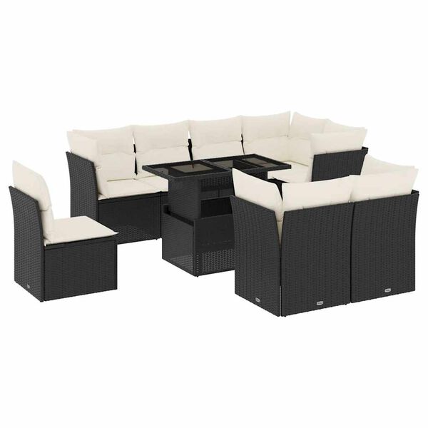 vidaXL Set Divani da Giardino 9 pz con Cuscini Nero in Polyrattan