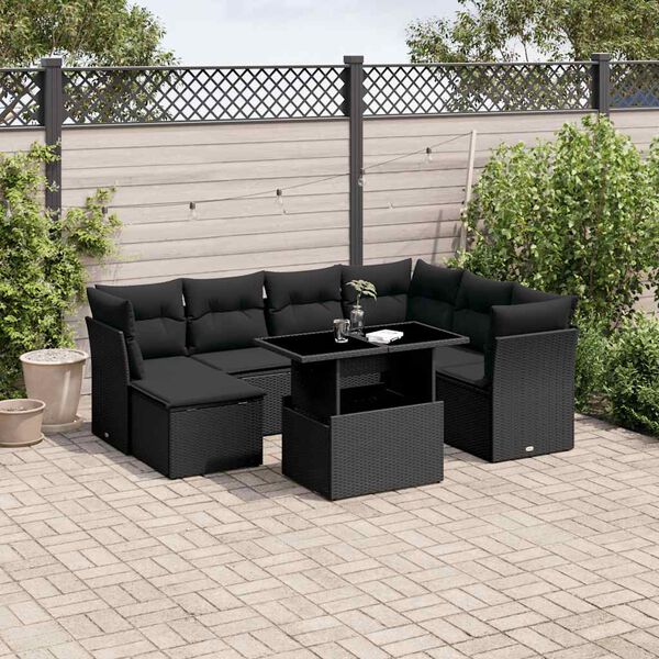 vidaXL Set Divani da Giardino con Cuscini 8 pz Nero in Polyrattan