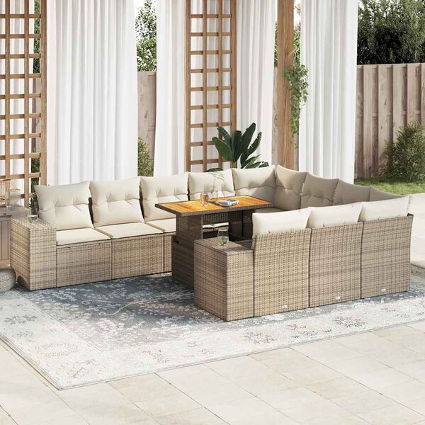 vidaXL Divano da Giardino 10 pz con Cuscini Beige in Polyrattan Acacia