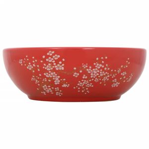 vidaXL Lavabo da Appoggio Bianco e Rosso Rotondo &Phi;41x14 cm Ceramica