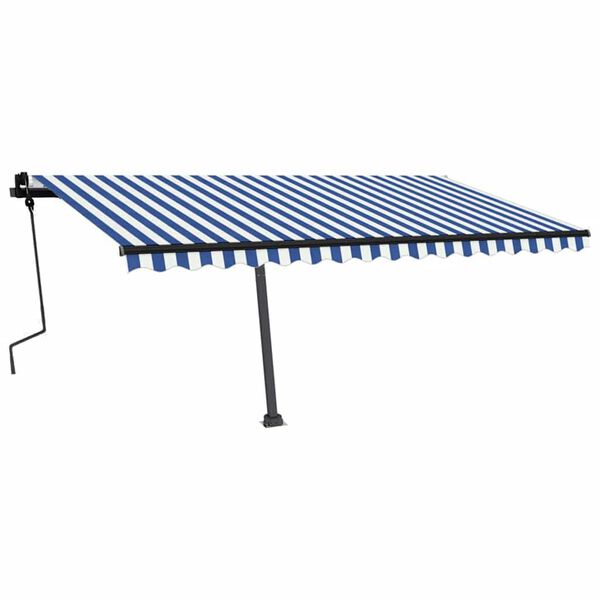 vidaXL Tenda da Sole Retrattile Manuale con LED 450x300cm Blu e Bianca