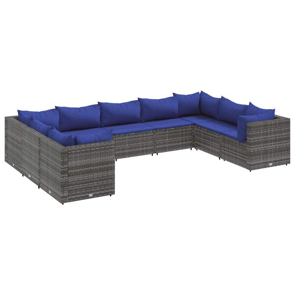 vidaXL Set Divani da Giardino 9 pz con Cuscini in Polyrattan Grigio