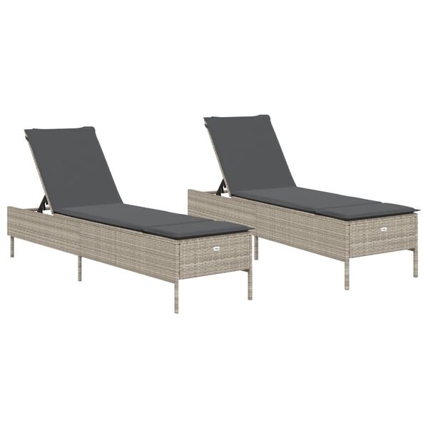 vidaXL Lettino Prendisole 2 pz con Cuscini Grigio Chiaro in Polyrattan