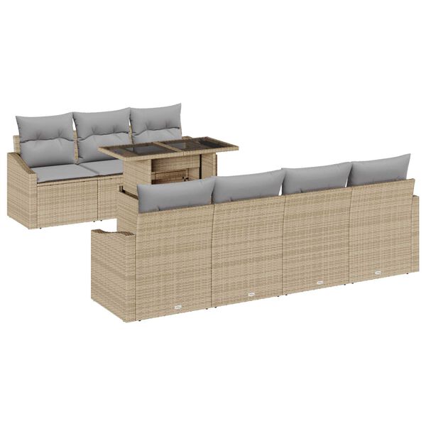 vidaXL Set Divano da Giardino 8 pcs Beige e Grigio Chiaro polyrattan