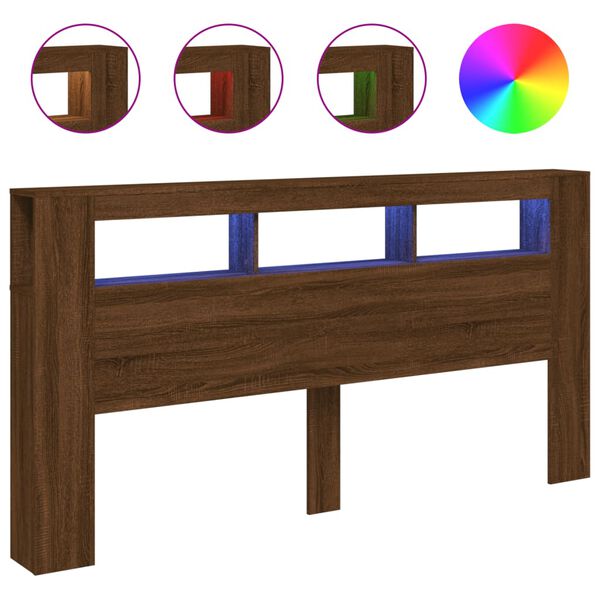 vidaXL Testiera LED Rovere Marrone 200x18,5x103,5 cm Legno Multistrato