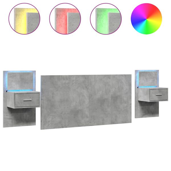 vidaXL Testiera Letto con Comodini Grigio Cemento 160cm Multistrato