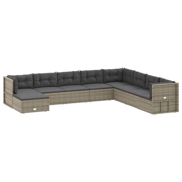 vidaXL Set Divani da Giardino 9 pz con Cuscini in Polyrattan Grigio