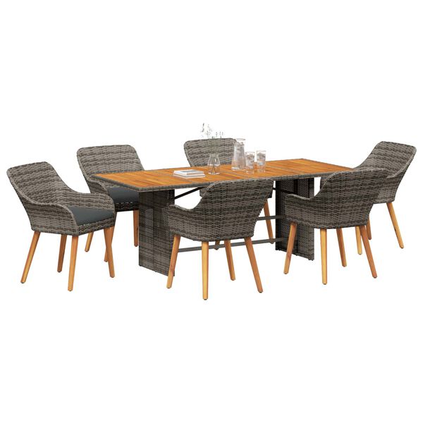 vidaXL Set da Pranzo per Giardino con cuscino 7 pcs Grigio polyrattan