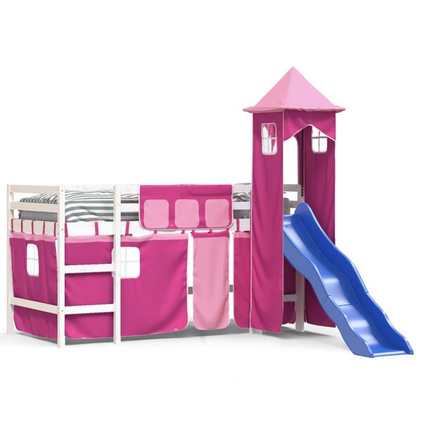 vidaXL Letto a Soppalco con Torre Bambini Rosa 90x190cm Massello Pino