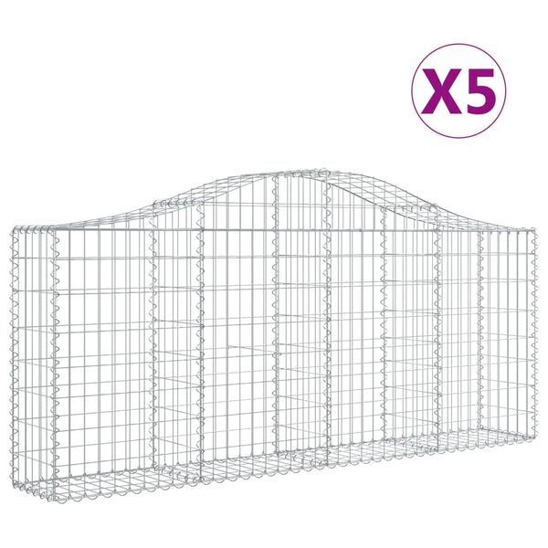 vidaXL Cesti Gabbioni ad Arco 5 pz 200x30x80/100 cm Ferro Zincato