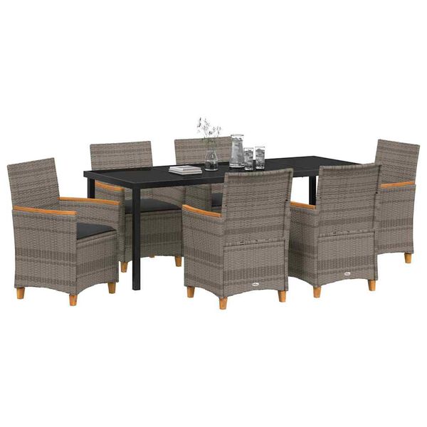 vidaXL Set da Pranzo per Giardino 7 pcs Grigio polyrattan