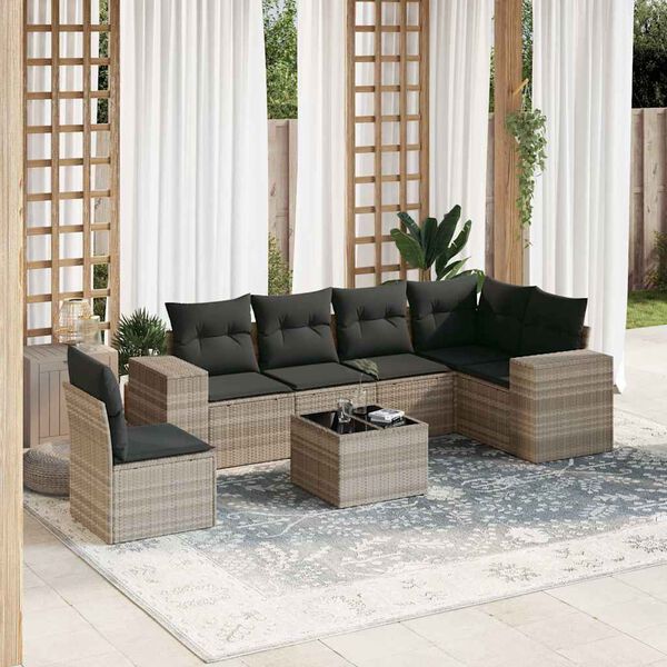 vidaXL Set Divani da Giardino 7pz con Cuscini Grigio Chiaro Polyrattan