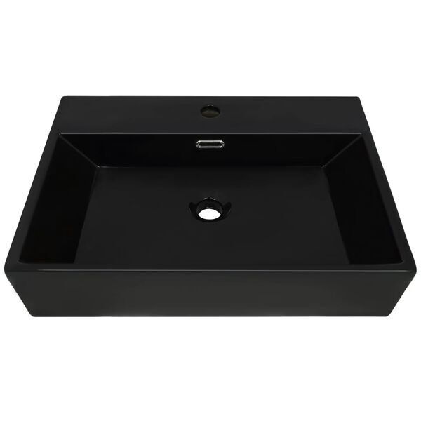 vidaXL Lavandino con Foro Rubinetto in Ceramica Nero 76x42,5x14,5 cm