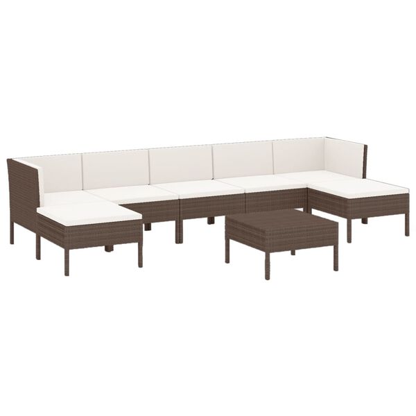 vidaXL Set Divani da Giardino 8 pz con Cuscini in Polyrattan Marrone