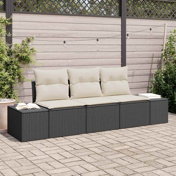 vidaXL Set Divano da Giardino 3 pcs Nero e Crema polyrattan