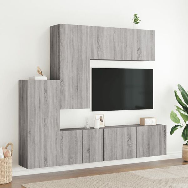 vidaXL Mobili TV a Muro 5pz Grigio Sonoma in Legno Multistrato