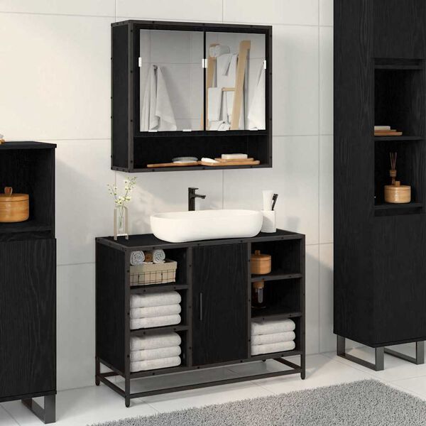 vidaXL Mobile da Bagno Rovere Nero 80 x 33 x 60 cm Legno multistrato