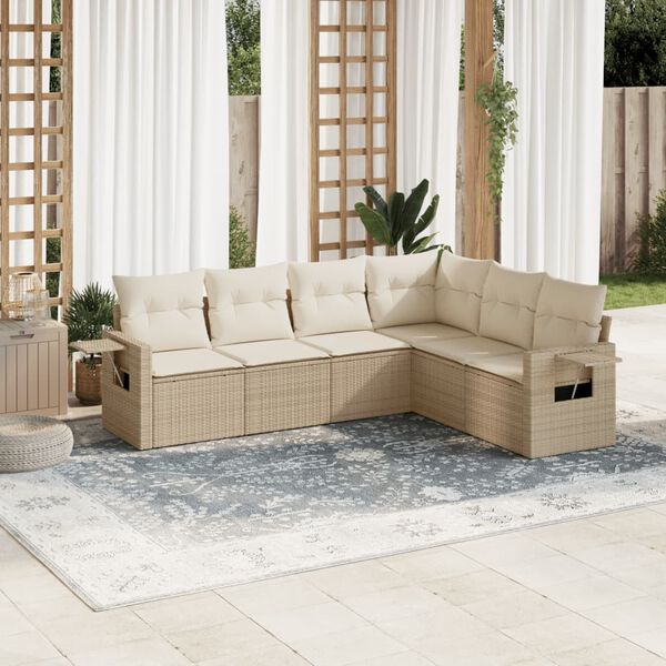 vidaXL Set Divano da Giardino 6 pz con Cuscini Beige in Polyrattan