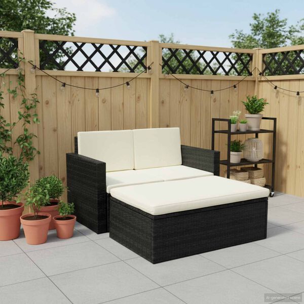vidaXL Set Divani da Giardino 2 pz con Cuscini in Polyrattan Nero