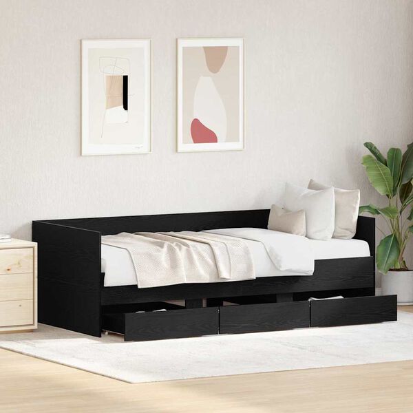 vidaXL Struttura di daybed con cassetti Rovere nero 90 x 200 cm