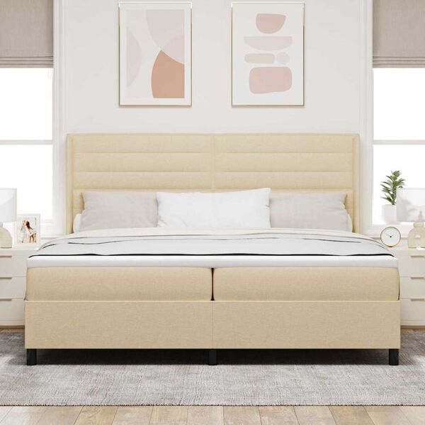 vidaXL Letto a molle con materasso Crema 200 x 200 cm Tessuto
