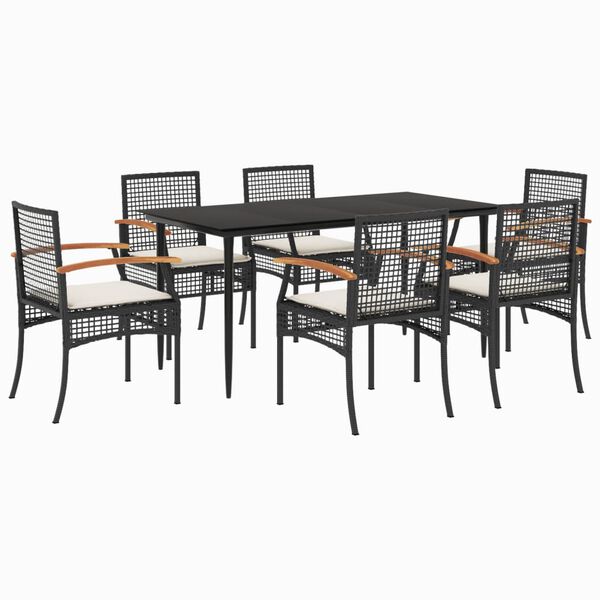 vidaXL Set da Pranzo da Giardino 7 pz Nero con Cuscini in Polyrattan