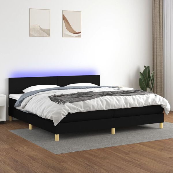 vidaXL Letto a Molle Materasso e LED Nero 200x200cm in Tessuto