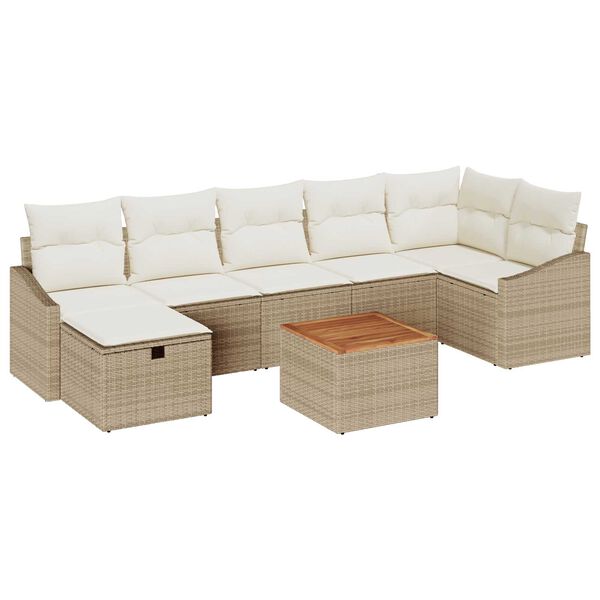 vidaXL Set Divano da Giardino con cuscino 8 pcs Beige Poly Rattan