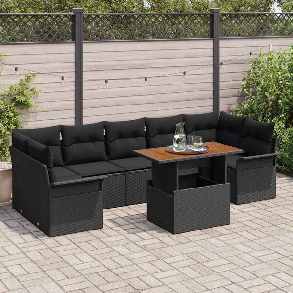 vidaXL Set Divano da Giardino con archiviazione 8 pcs Nero Poly Rattan