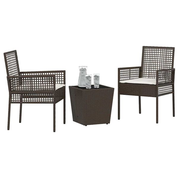 vidaXL Set Bistro da Giardino 3 pcs Marrone polyrattan