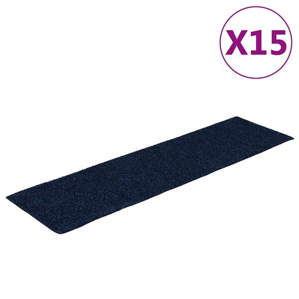 vidaXL Tappetini per scale autoadesivi 15 pz 76x20 cm blu navy rettangolari