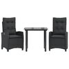 vidaXL Set da Pranzo da Giardino 3 pz con Cuscini Nero in Polyrattan