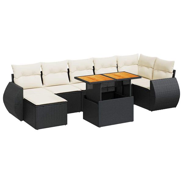 vidaXL Set Divani da Giardino con Cuscini 8 pz Nero in Polyrattan