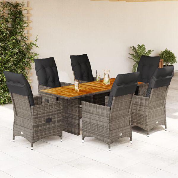 vidaXL Set da Pranzo da Giardino 7 pz con Cuscini in Polyrattan Grigio