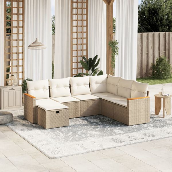 vidaXL Set Divani da Giardino 7 pz con Cuscini Beige in Polyrattan
