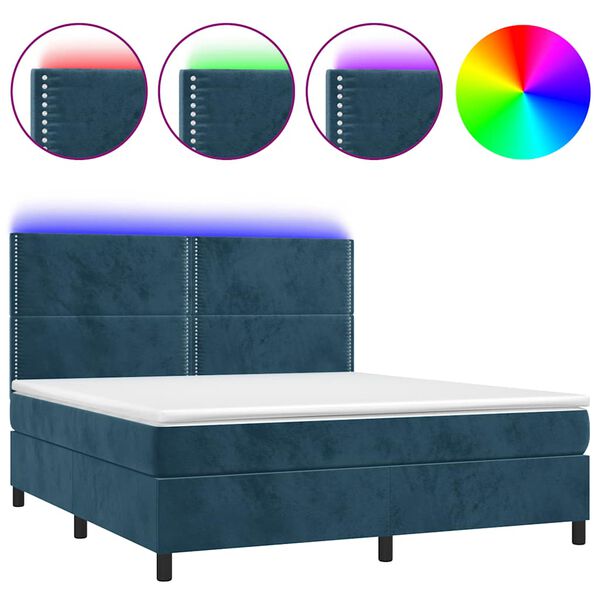 vidaXL Letto a Molle con Materasso e LED Blu Scuro 180x200 cm